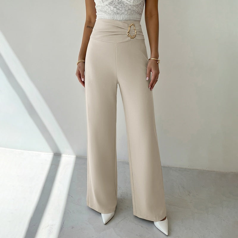 Women's Casual Trousers For Women Autumn High Waist Metal Decoration Straight Leg Pants