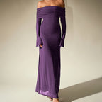 Women's Silver Mesh Off-Shoulder Long Sleeve Maxi Dress