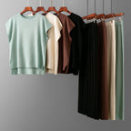 Casual Summer Solid Color Sleeveless Vest Sweater Wide Leg Pants Ice Silk Set