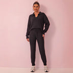 Autumn Winter Solid Color Sweater Trousers Knitted Two Piece