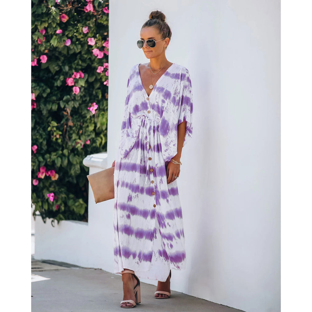 Women's Spring Summer Lace Tie Dye Loose Dress Home Casual Dress