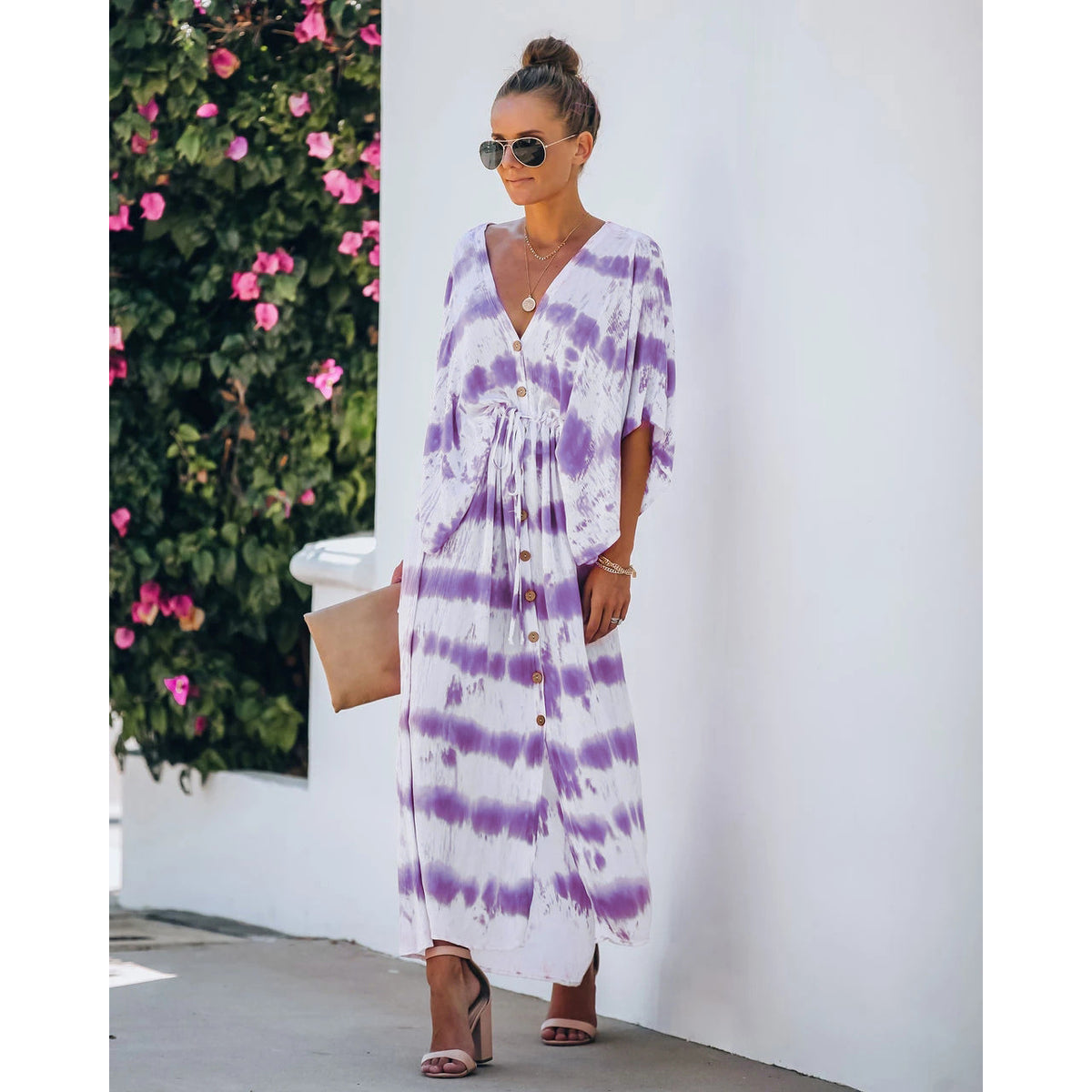 Women's Spring Summer Lace Tie Dye Loose Dress Home Casual Dress