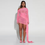 Women's One-Shoulder Mesh Ruched Asymmetric Mini Dress