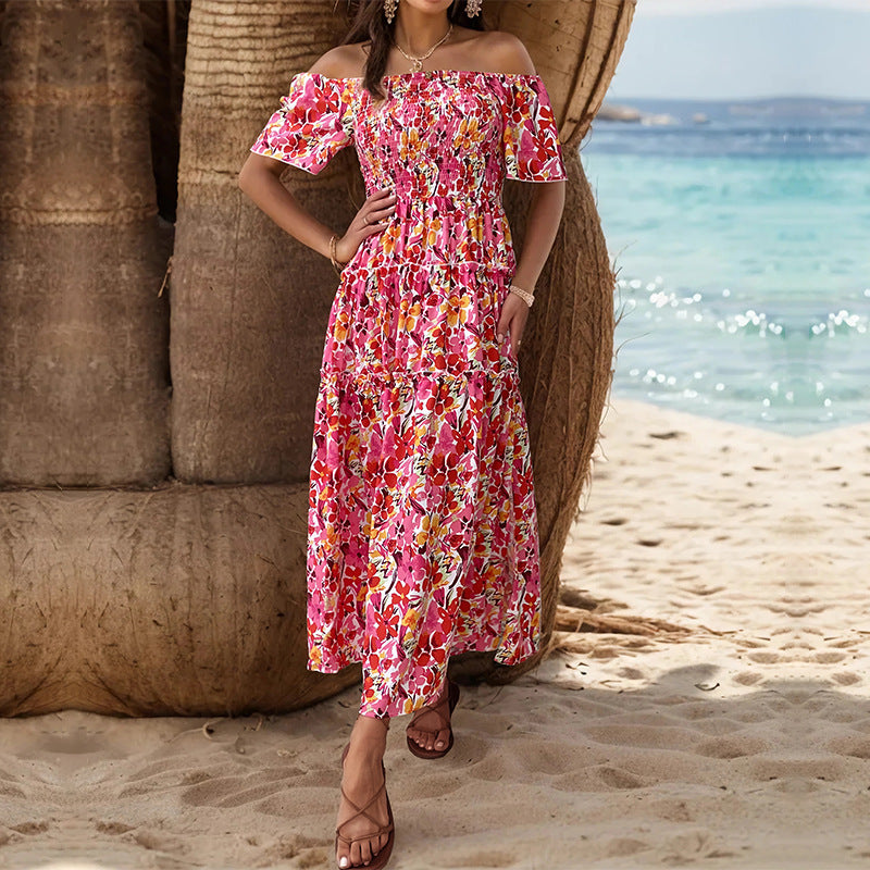 Women's Off-Shoulder Printed Vacation Dress