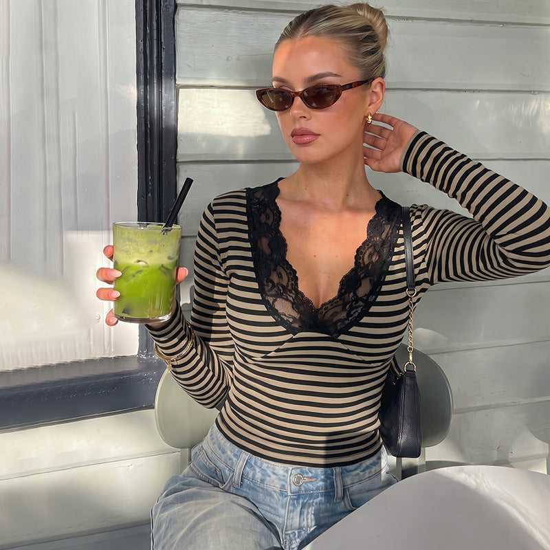 Women's French Lace V-Neck Top