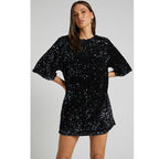 Women's Autumn Winter Velvet Sequin Elegant V Neck Dress