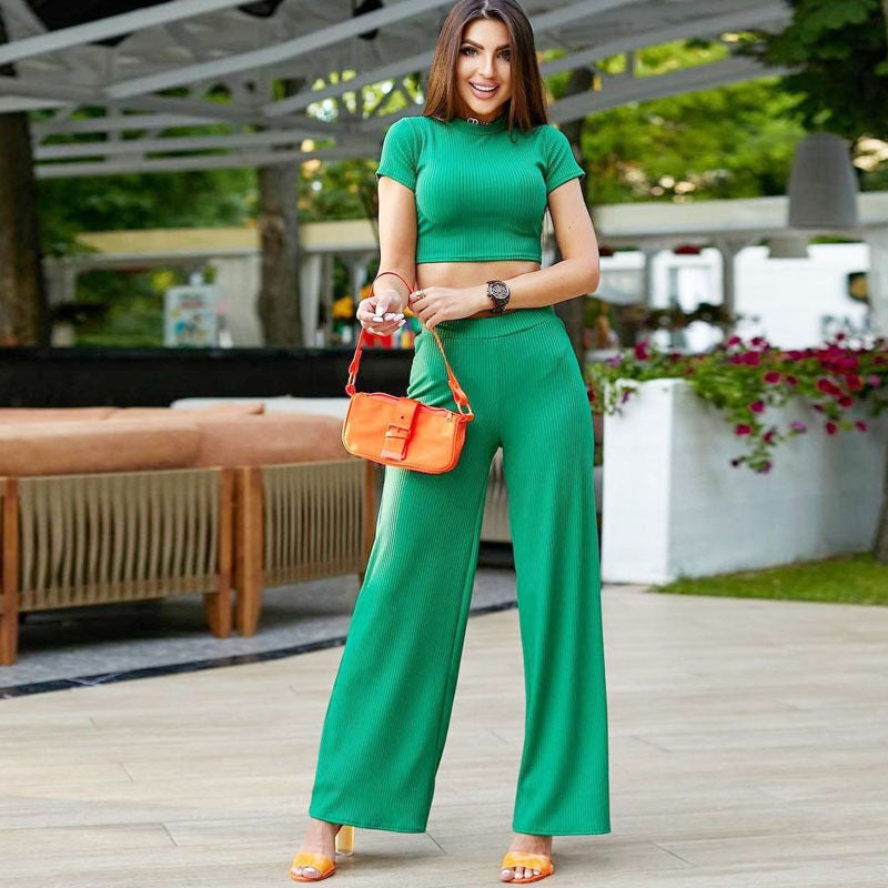 Women's Short Sleeved Women's Cropped T-Shirt Summer Trousers Women's