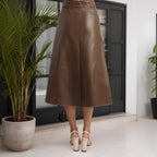 Women's High-Waist Faux Leather A-Line Skirt