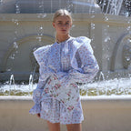 Summer French Design Detachable Waist Seal Floral Print Long Sleeve