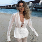 Women's Deep V-Neck Long Sleeve Blouse