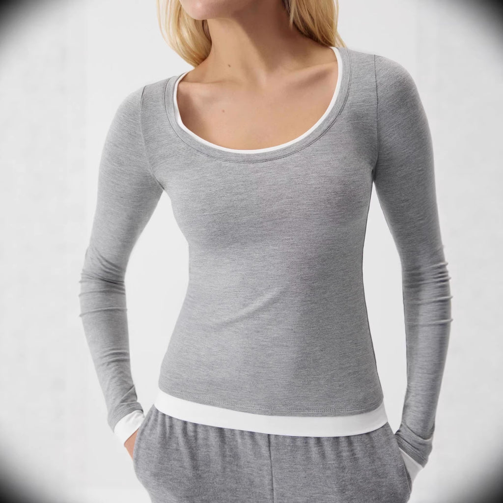Women’s Gray Color Block Knit Long Sleeve Top