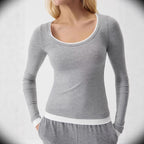Women’s Gray Color Block Knit Long Sleeve Top