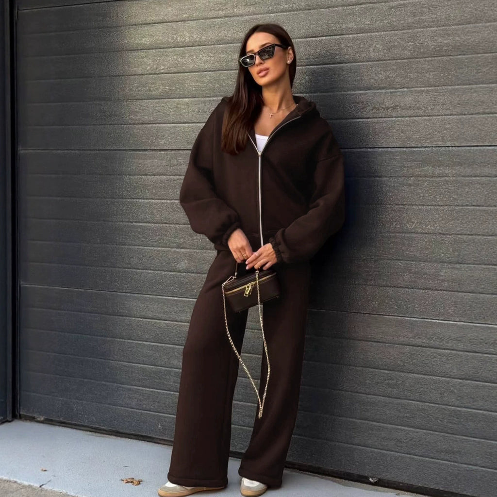 Women's Hooded Zip-Up Cardigan and Sweatpants Set