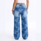 Women's Butterfly-Print High-Waist Straight Jeans