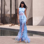 Women's Solid Color Strappy See Through Mesh Pleats Cross Dress Vacation