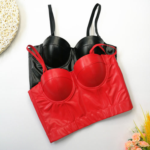 Sexy Leather Tube Top Artificial Sheepskin Sling Vest Inner Match Bra Free Sexy Beauty Model Boning Corset Top