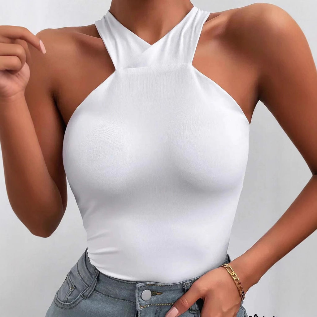 Women's Simple Cross T Shirt Backless Short Top