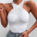 Women's Simple Cross T Shirt Backless Short Top