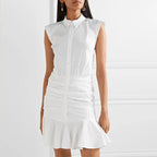 Cotton Button-Front Ruffled Shirt Mini Dress