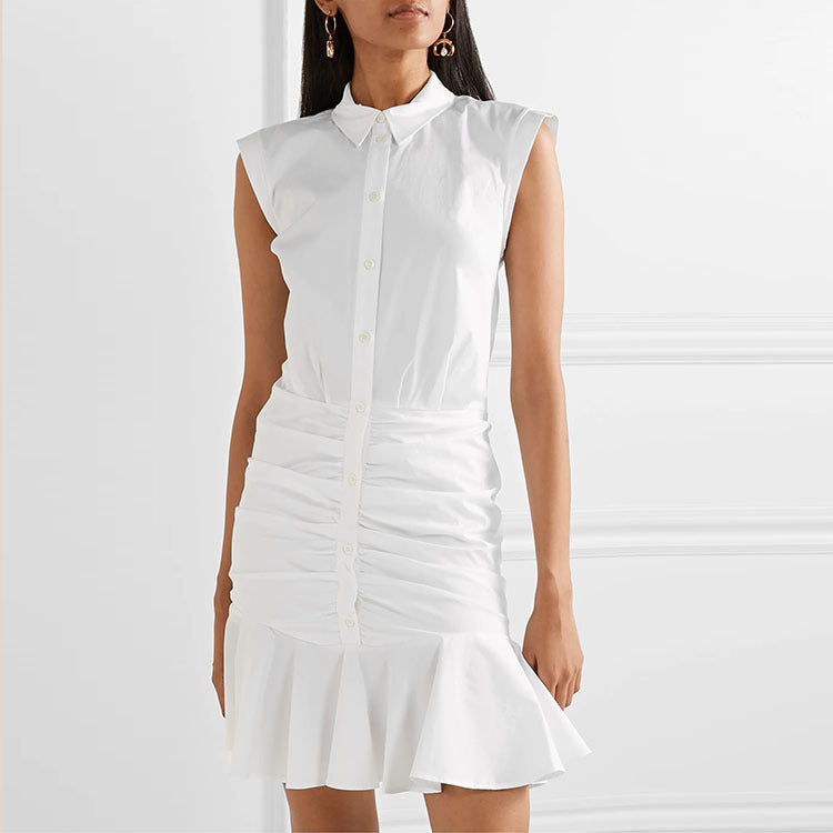 Cotton Button-Front Ruffled Shirt Mini Dress