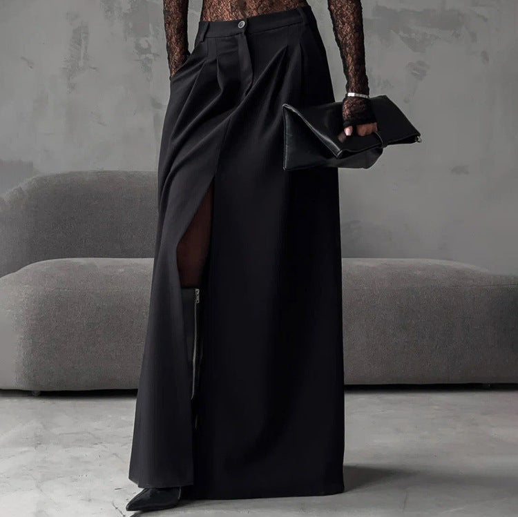 Black Pleated A-Line Skirt