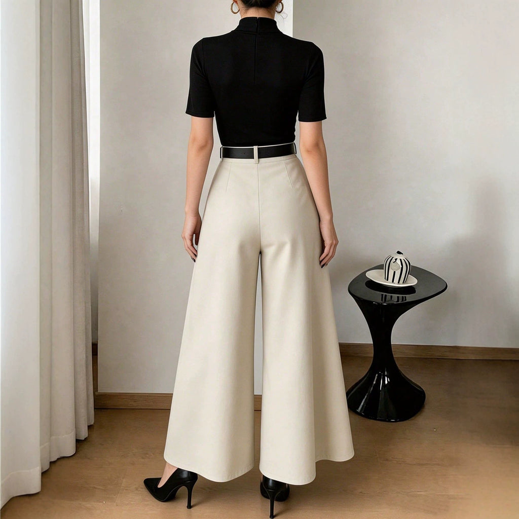 Minimalist Skinny A line High Waist Small Wide Leg Pants Large Swing Slimming Light Luxury Loose Casual Pants