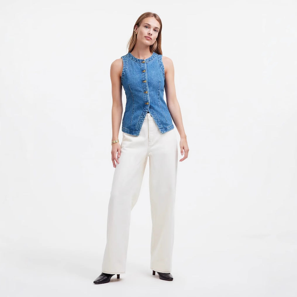 Sleeveless Slim Fit Denim Vest