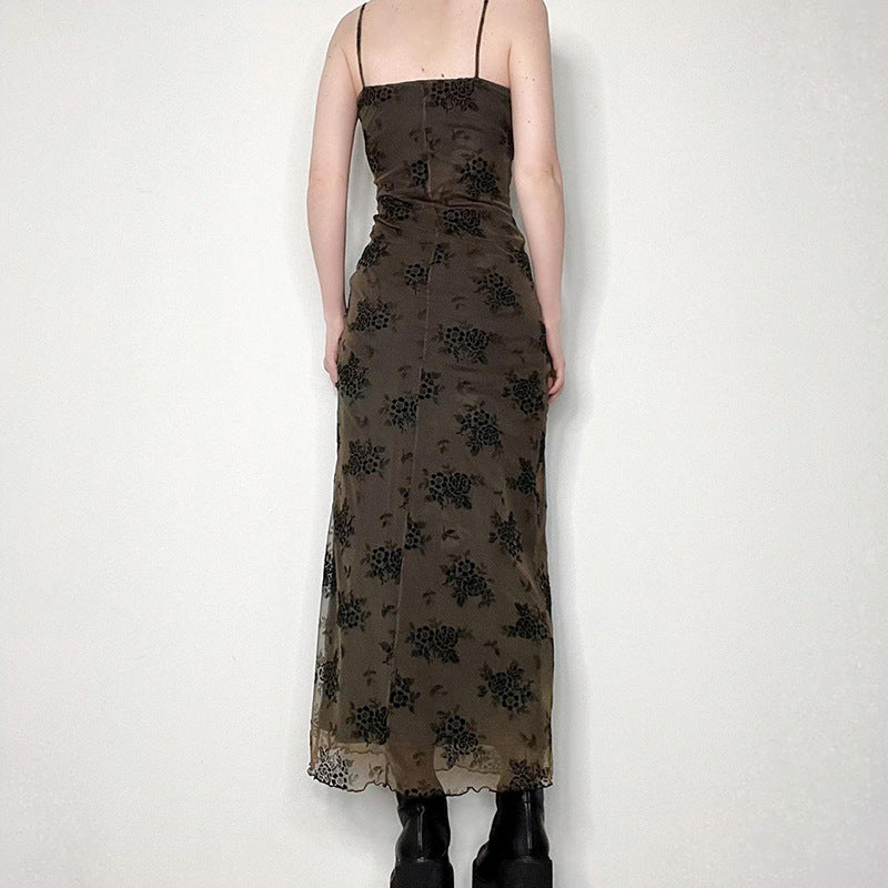 Women's Floral Mesh Cami Midi Dress