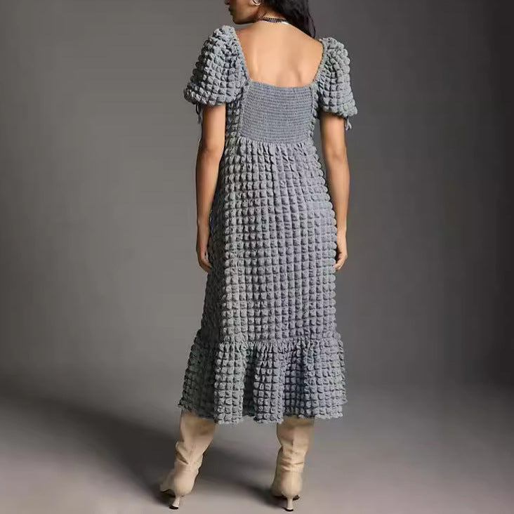 Women's Puff Sleeve Tie Detail Vacation Dress