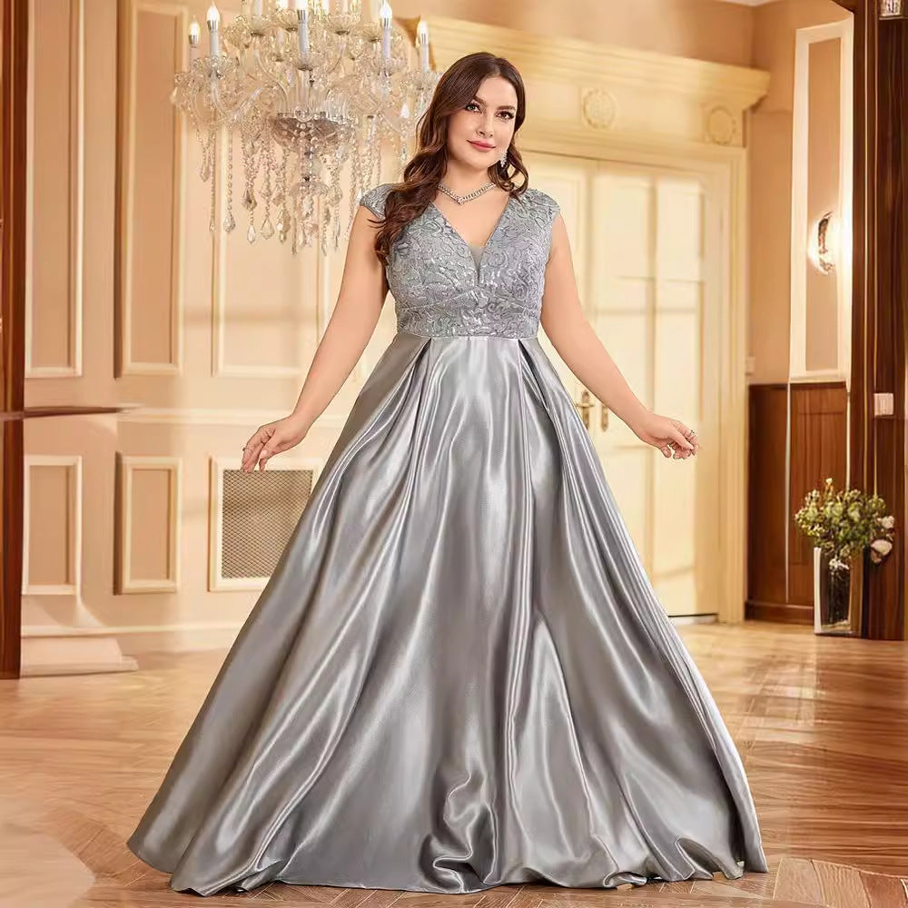 Plus Size Sleeveless V-Neck Fishtail Evening Dress