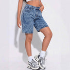 Summer Denim Shorts Women Blue Washed Distressed Loose