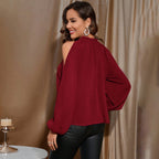 Women's Adult Lady Like Woman Elegant Wine Red T Shirt Round Neck