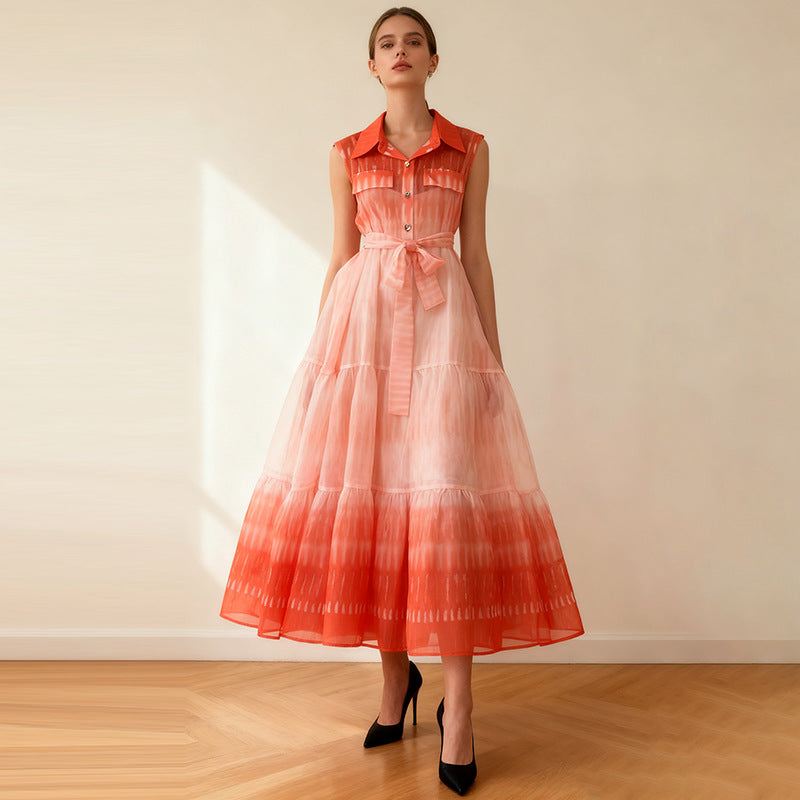 Women's Gradient Lace-Up Polo Dress