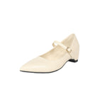 Pointed Toe Mary Jane Shoes Genuine Leather Chunky Heel Shoes Shallow