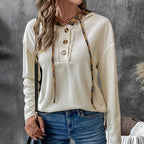 Women’s Apricot Plaid Stitch Half Zip Hooded Top