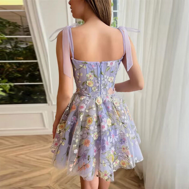 Women's 3d Floral Embroidered Lace Cami Mini Dress
