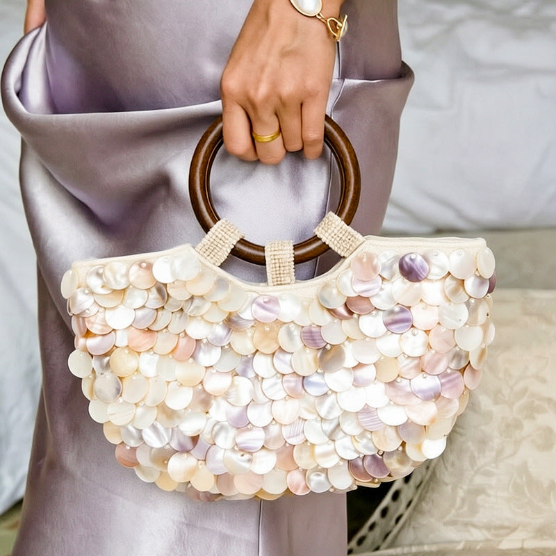 Women's Natural Shell Beaded Handbag