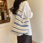 Women's Striped Woven Straw Beach Bag