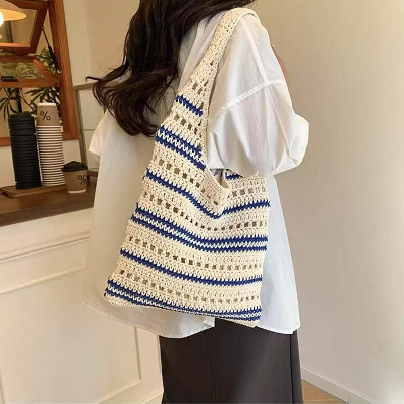 Women's Striped Woven Straw Beach Bag