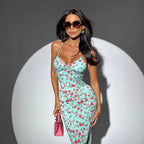 Floral Strap Deep-V Vacation Dress