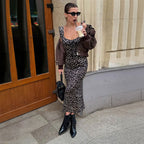 Women's Leopard Print Lace-Up Maxi Dress