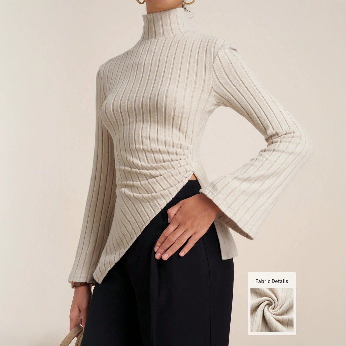 Women's Asymmetric High-Neck Long-Sleeve Top