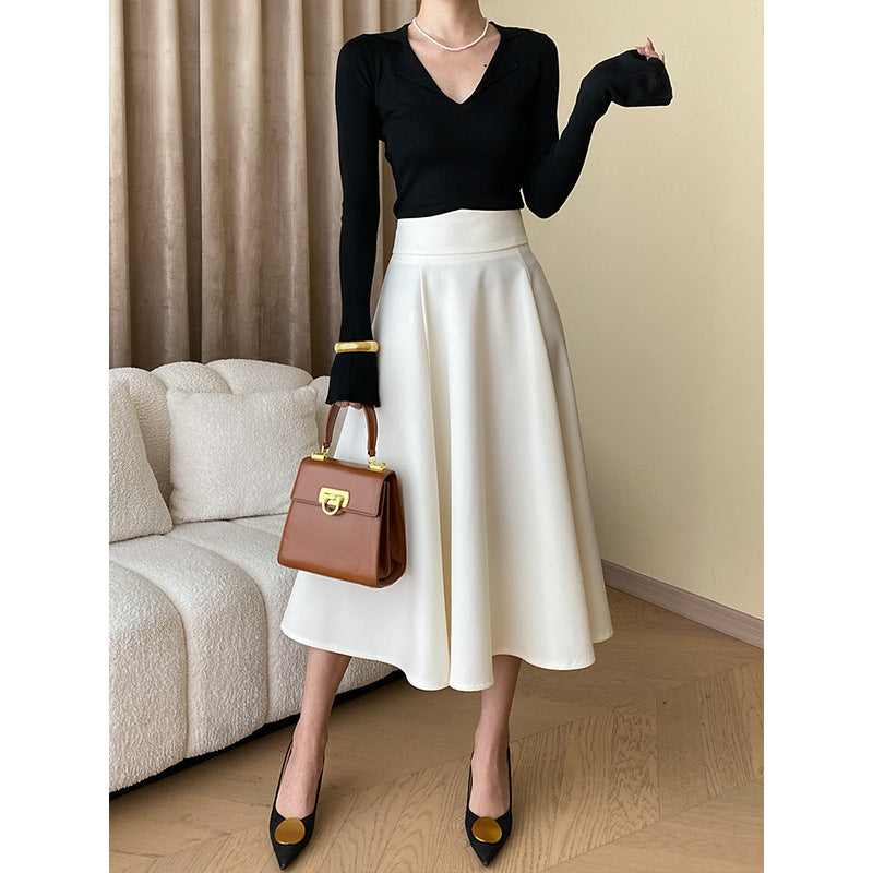 Women's Sinan French Paperman Early Autumn Fashionable Polo Large V Neck Slim Bottoming Shirt