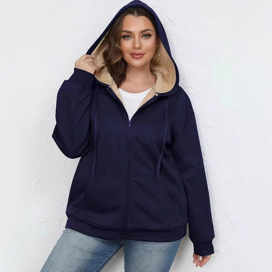 Women's Plush Hooded Zip-Up Coat