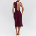 Women's Mesh Cowl-Neck Backless Split Bodycon Dress