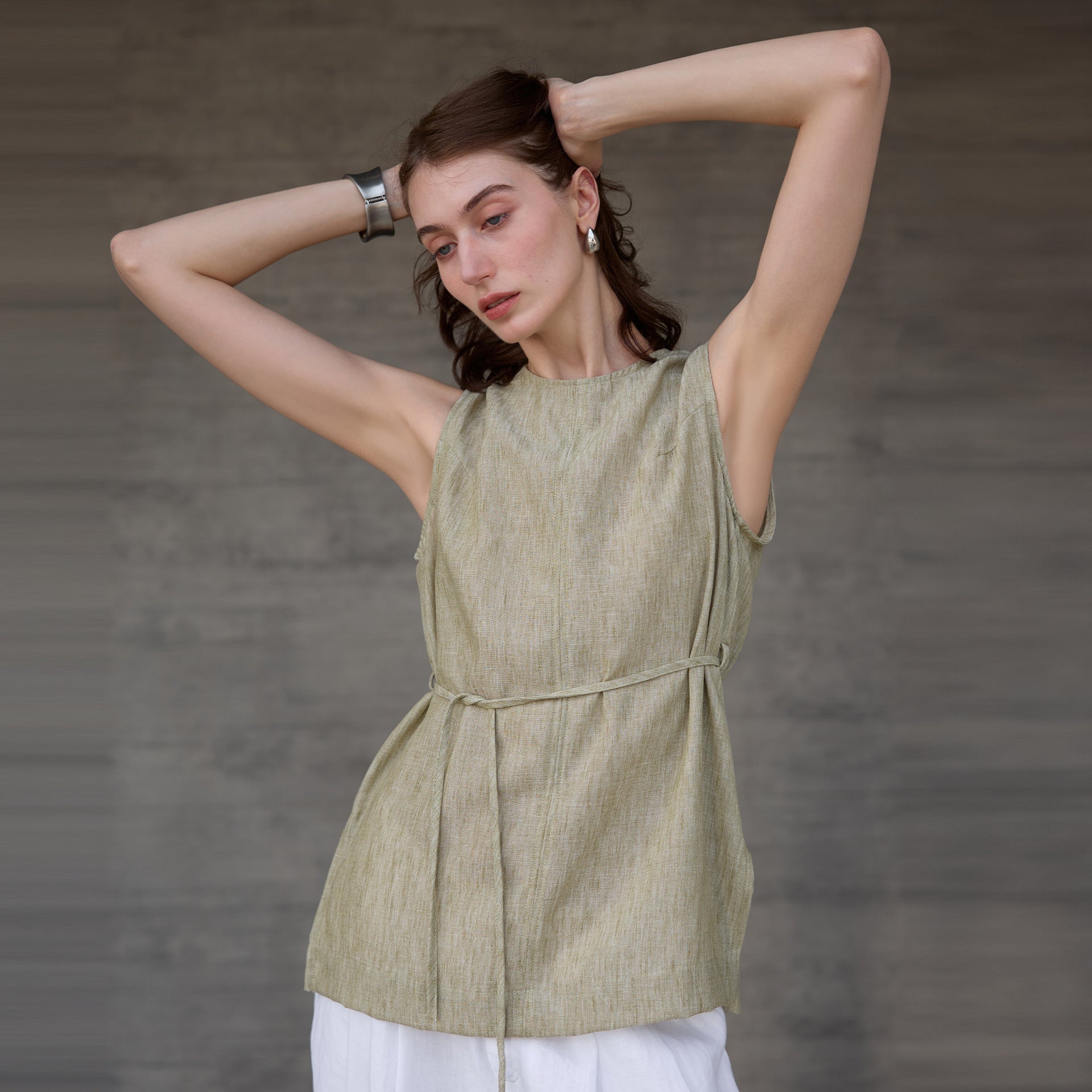 Women's Linen Lace-Up Sleeveless Tank Top