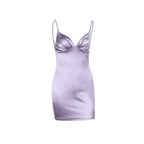Women's Suspenders V Neck Satin Backless Dress Slim Fit Hip