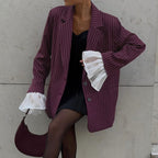 Striped Blazer Lace Bell Sleeve Loose