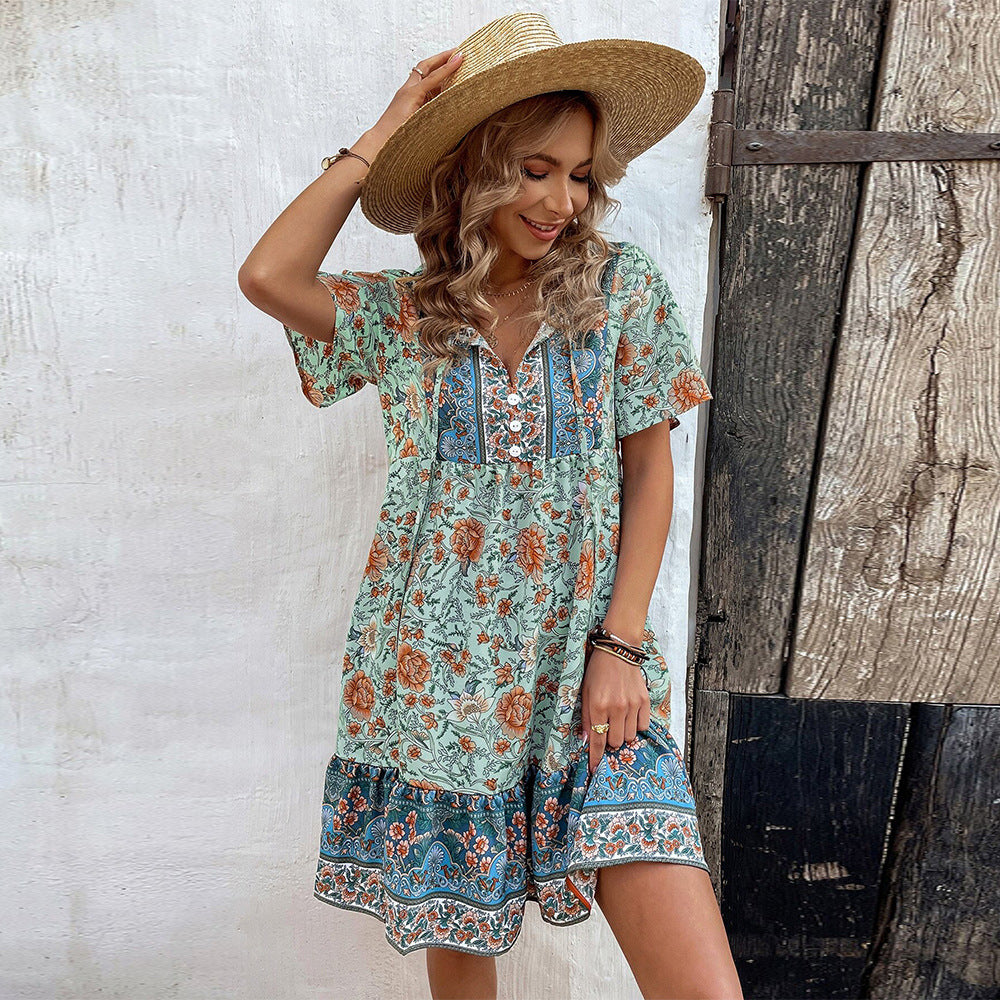 Women’s V-Neck Printed Hem Holiday Dress