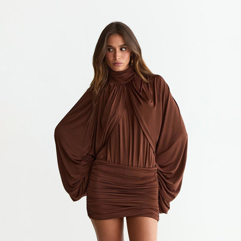 Women's Backless Pleated Mini Dress